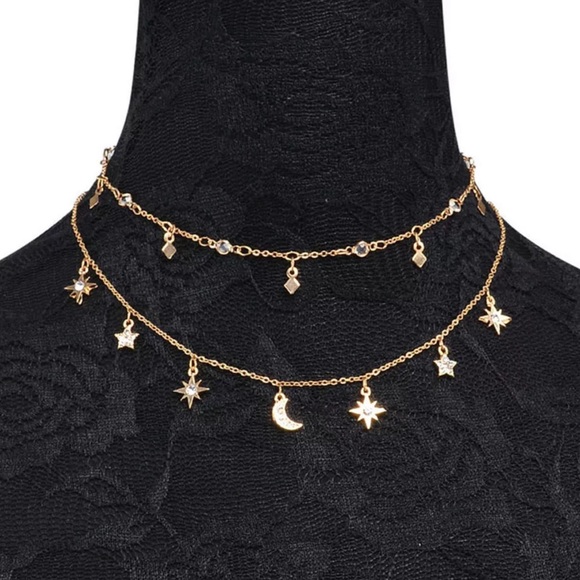 ✨Moon & Star Double Layer Choker Necklace✨ - Picture 2 of 8